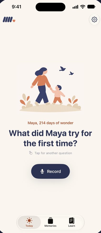 2000 Days Today screen: What did Maya try for the first time? with a Record button.